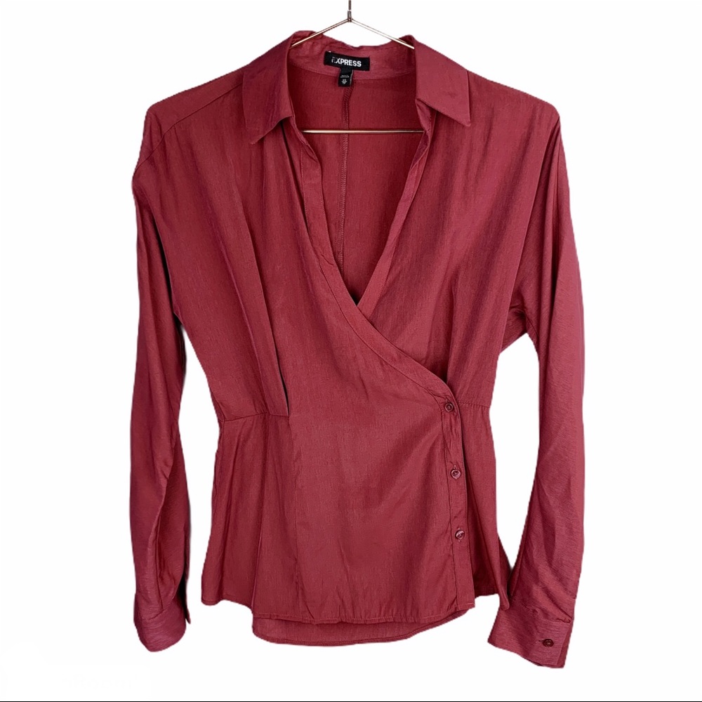 Express Wrap Front Shimmer Blouse in Rust‎
